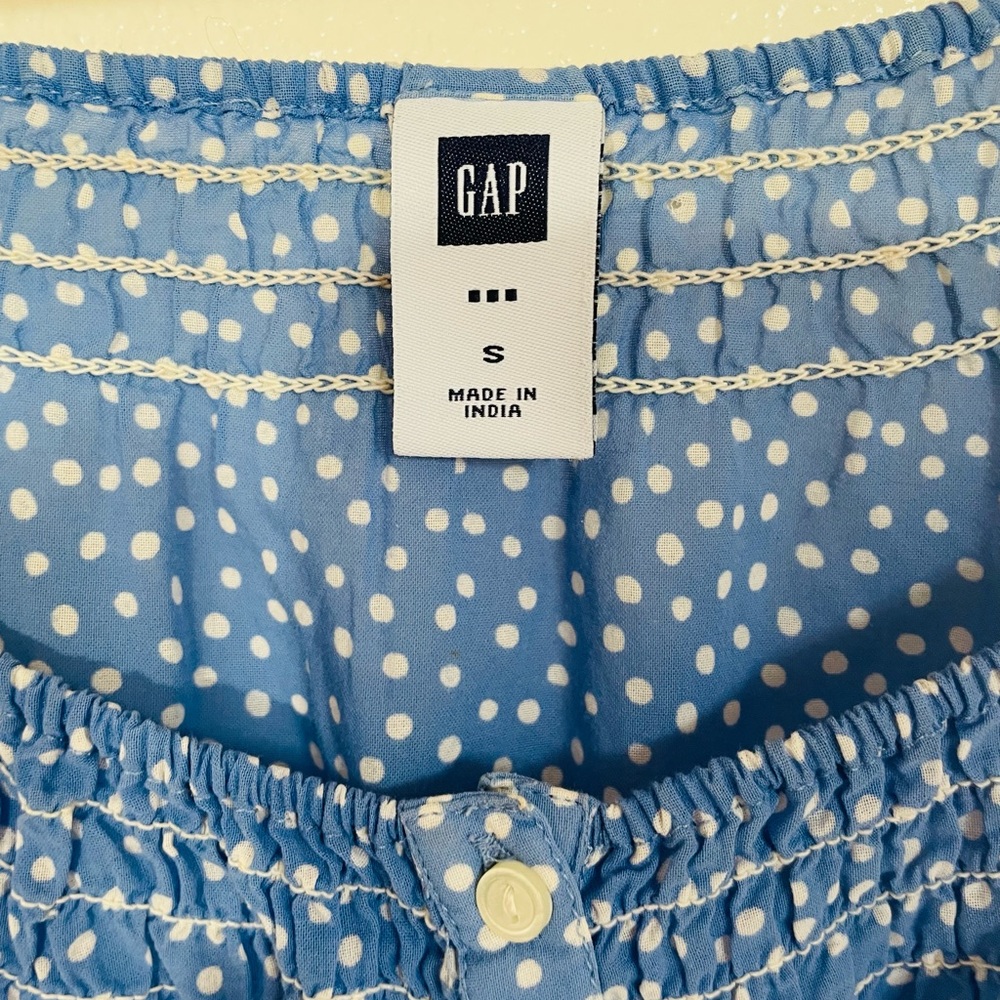 Gap S Blue Polka Dot Peasant Shirt Blouse - Picture 4 of 8
